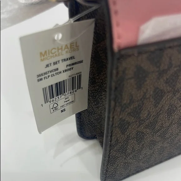 Michael Kors Small Envelope Crossbody Pink & Brown MK Signature Logo Primrose - Picture 5 of 7